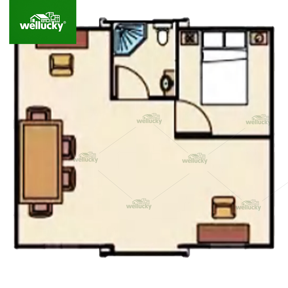 Design 3 – One bedroom, one living room and one bathroom layout