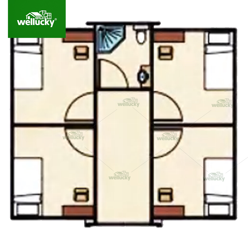 Design 6 – Four bedrooms, one living room, one kitchen and one bathroom layout