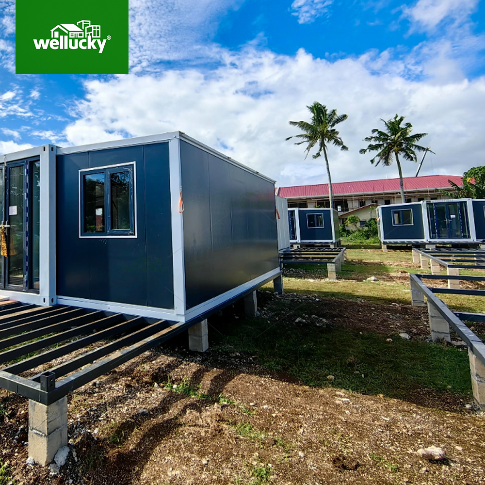 Wellucky single expandable container house on site with decking