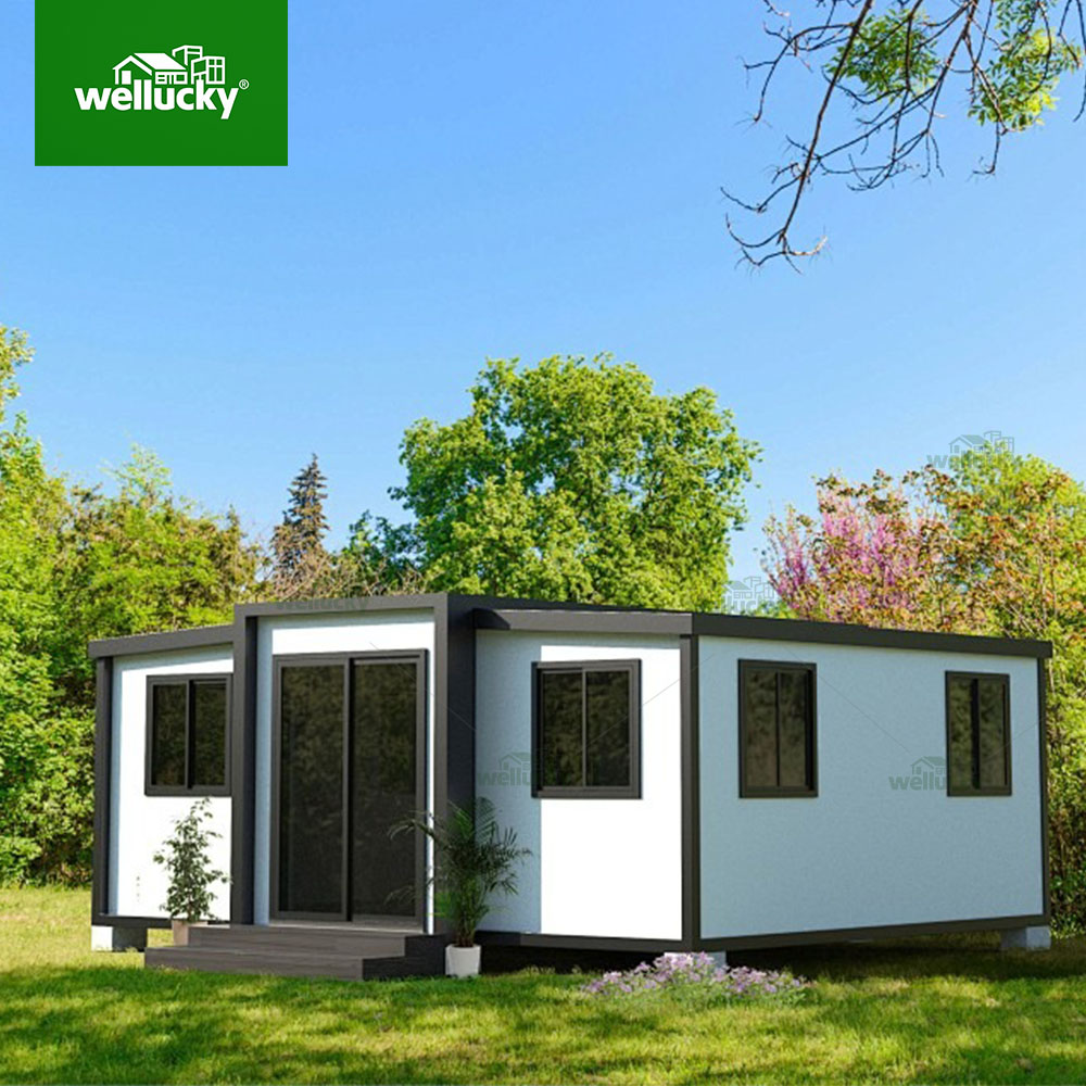 Wellucky modern expandable container house exterior in garden scene