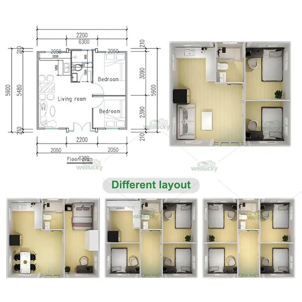 Wellucky 20FT expandable container house – different layout options